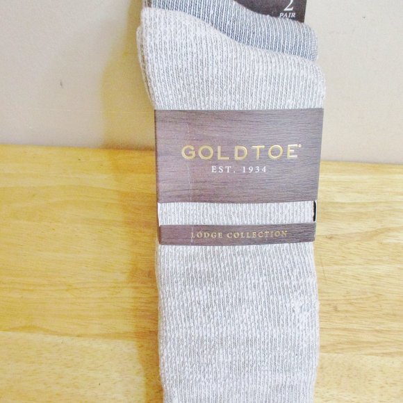 NWT Gold Toe Lodge Collection 2 pr. Mens Crew Socks, Beige & Gray, Sizes 6-12.5 - Picture 1 of 10